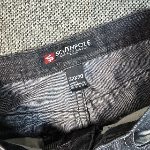Southpole Jeans Mens 32x30 Black Straight Denim Pants Y2K Streetwear Whiskered - Picture 4 of 7